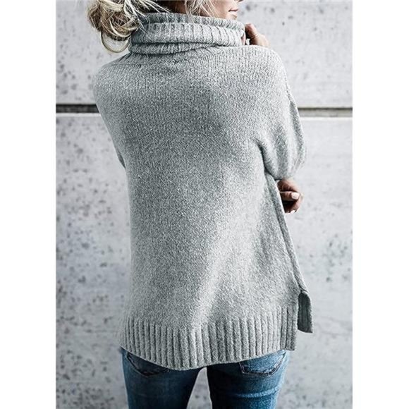 Oversized Turtleneck Pullover Sweater Knit Long Sleeve Jumper Tops For Women - Picture 2 of 4